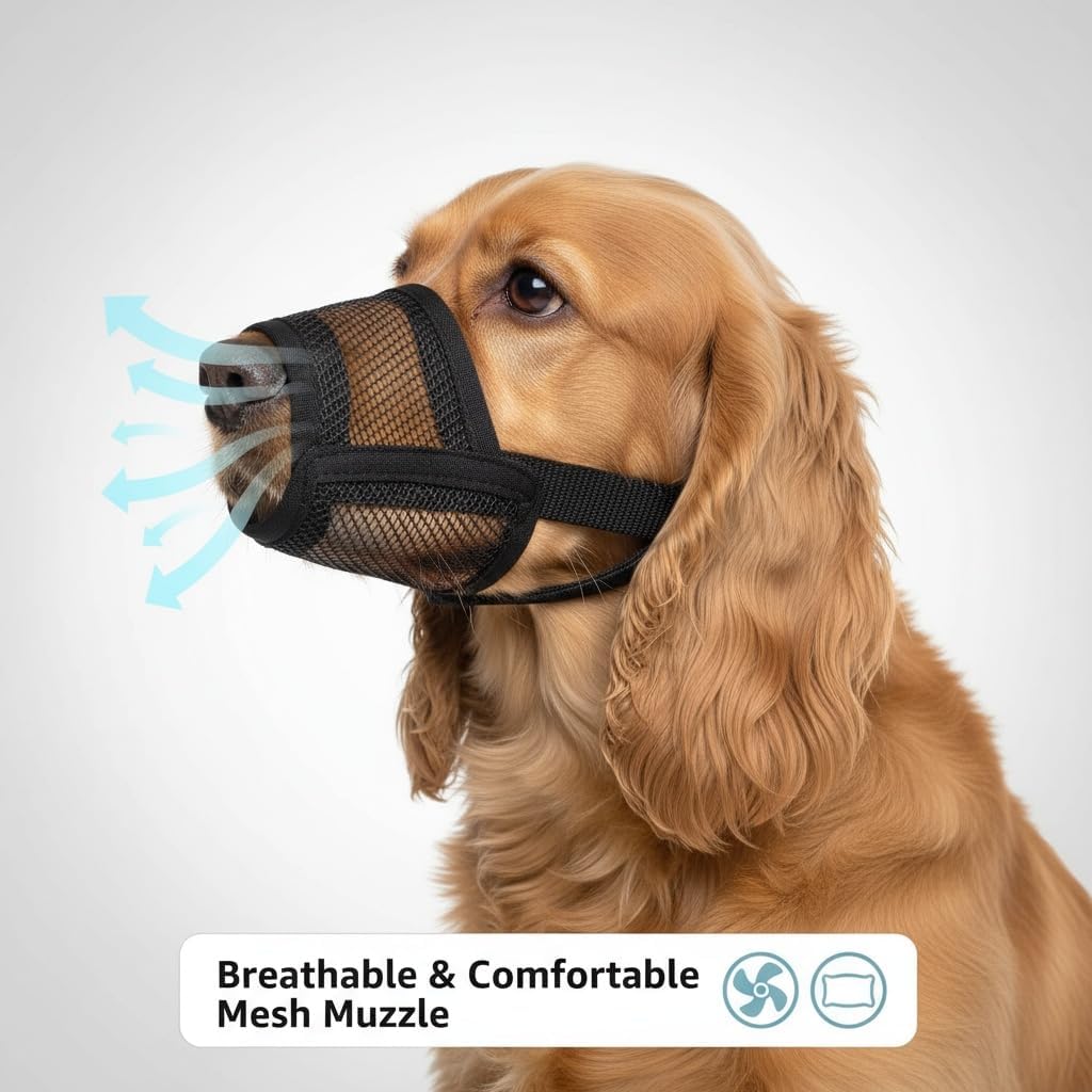 Dog Muzzle for Large Dogs – Breathable Air Mesh Muzzle for Large Sized Dog